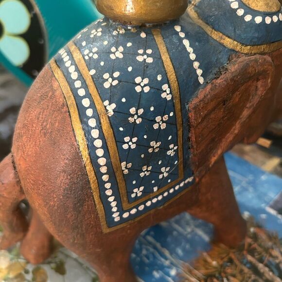 Wooden Hand Craved Elegant  Elephant Candle Stick Holder - Picture 10 of 16